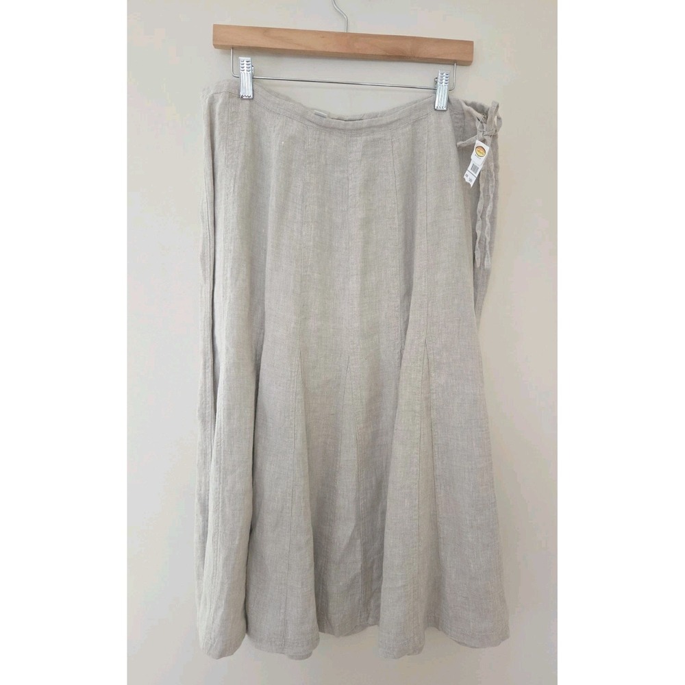Talbots Woman 100% Irish Linen 14W Unlined Skirt Fluted Bottom Midi Khaki NWT
